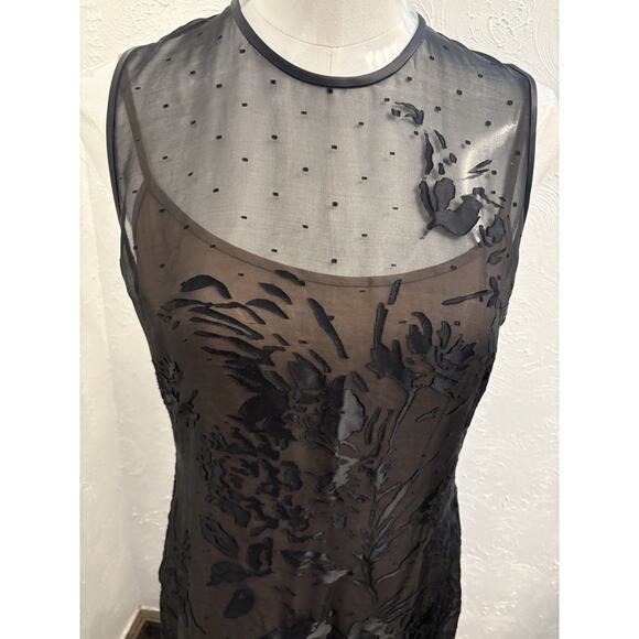 Linda Allard Ellen Tracy Women's Sleeveless Silk Velvet Burnout Size 6 Black - Picture 2 of 6
